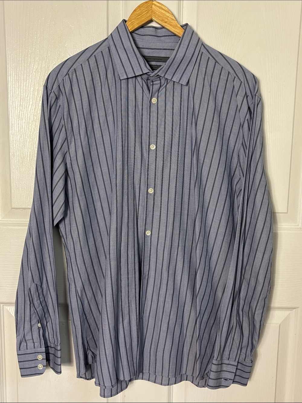 John Varvatos Slim Fit Blue stripe button down dress shirt size 16  size 32/33